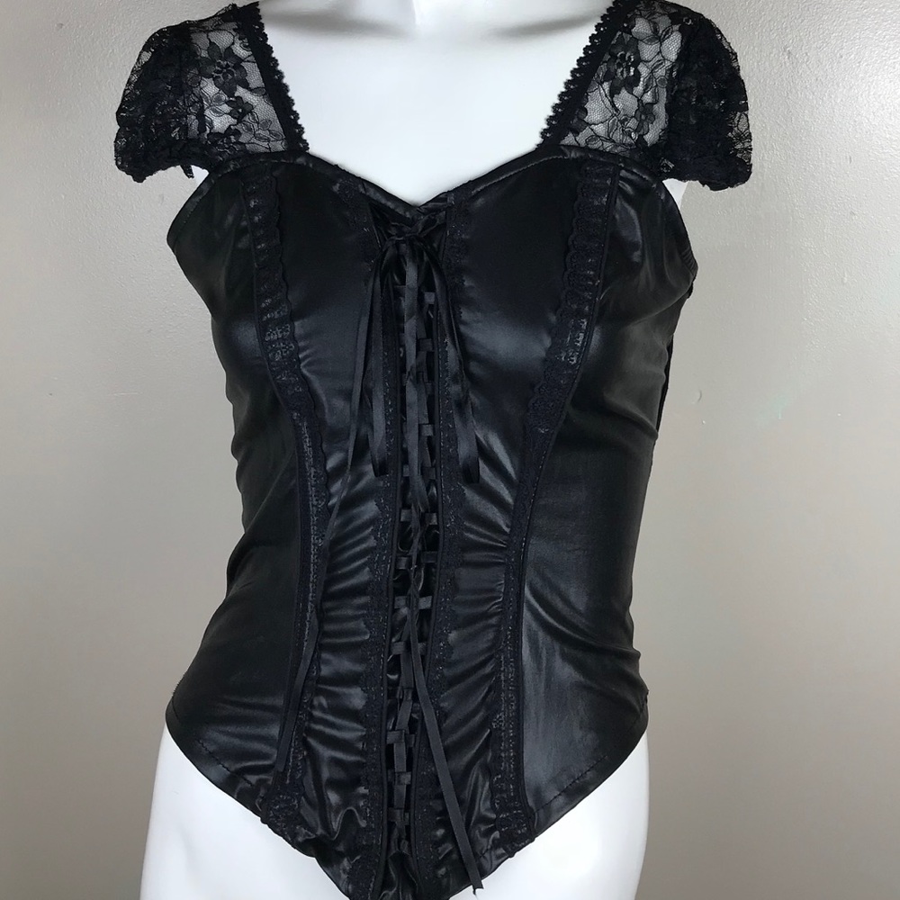 Black Halloween Corset Lace Up Front Cap Sleeves